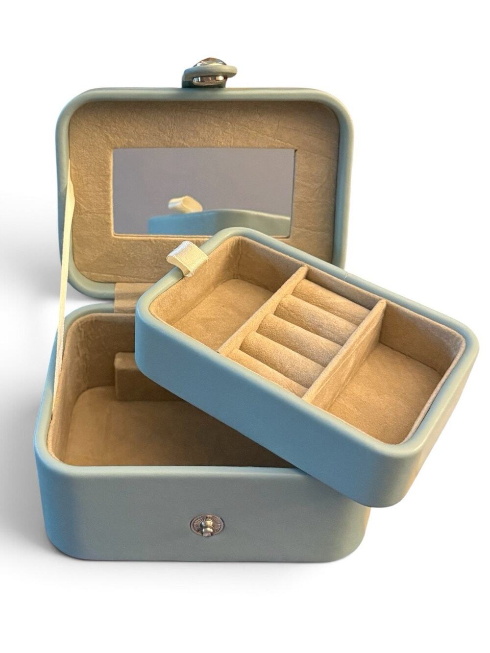 Tuscan Designs Travel Jewelry Box Removable Tray Velvet Lined Snap Closure Blue